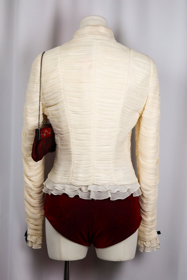 Luisa Spagnoli Pura Seta Cream Ruched Silk Jacket with Black Bow Closures