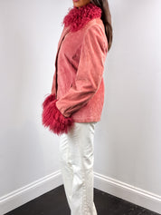 Luisa Spagnoli 1990s Rose Suede Jacket with Detachable Fur Collar and Cuffs - M