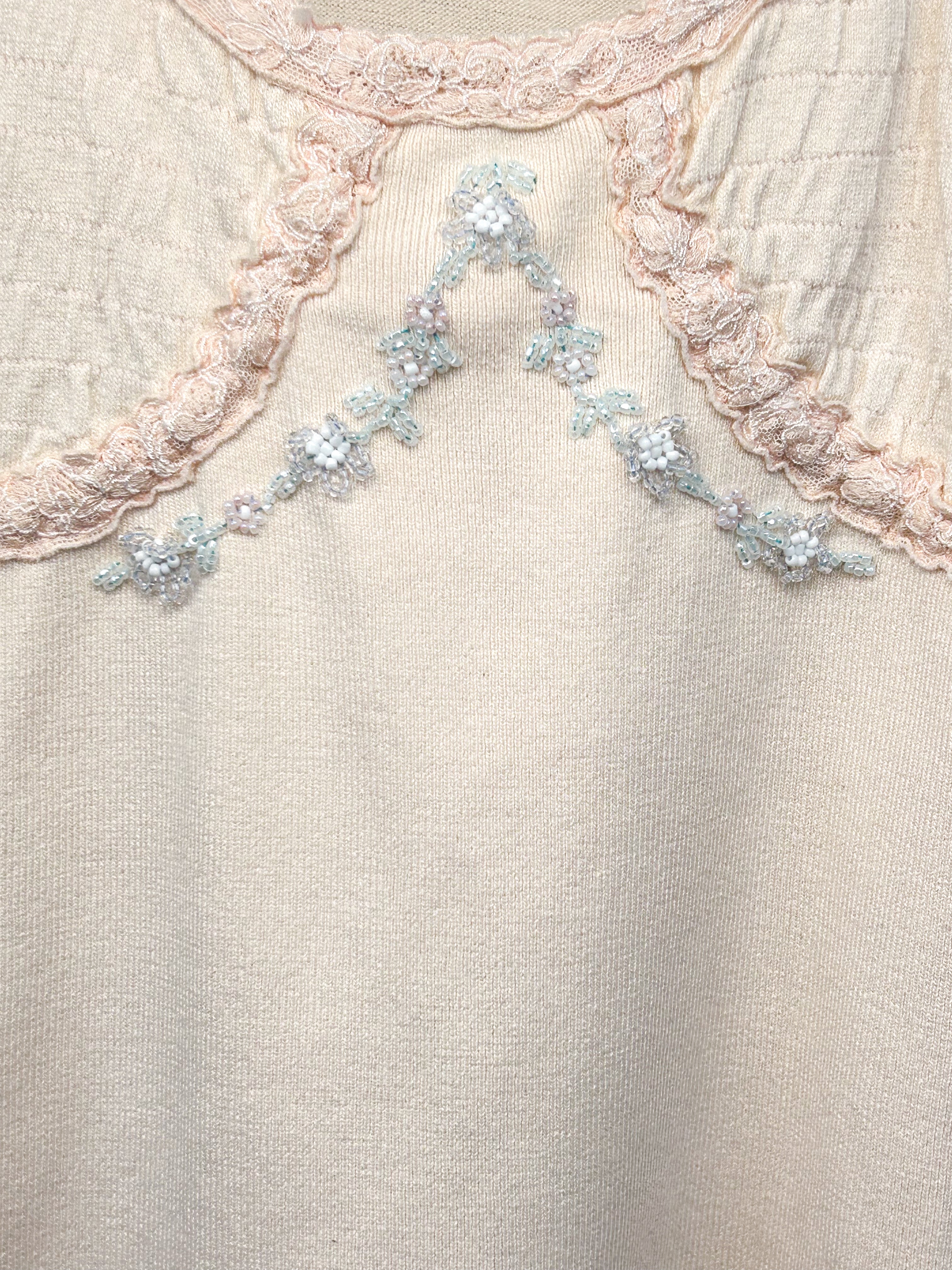 Blumarine 2000s Blush Silk Knit Beaded Top - XS/S