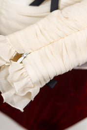 Luisa Spagnoli Pura Seta Cream Ruched Silk Jacket with Black Bow Closures