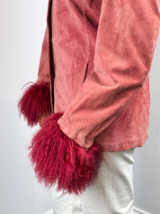 Luisa Spagnoli 1990s Rose Suede Jacket with Detachable Fur Collar and Cuffs - M