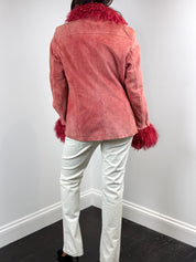 Luisa Spagnoli 1990s Rose Suede Jacket with Detachable Fur Collar and Cuffs - M