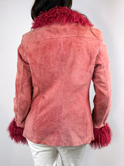Luisa Spagnoli 1990s Rose Suede Jacket with Detachable Fur Collar and Cuffs - M