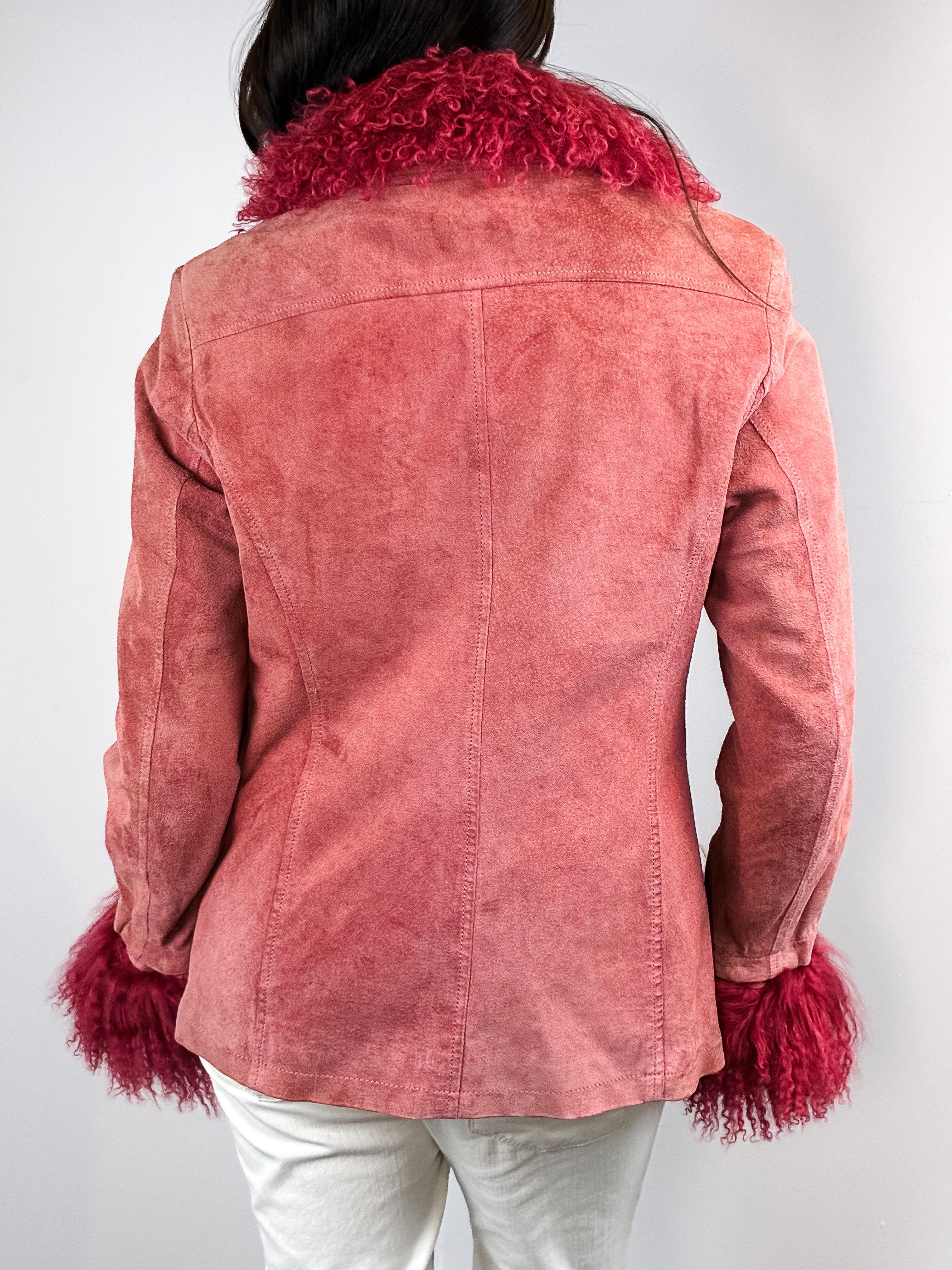 Luisa Spagnoli 1990s Rose Suede Jacket with Detachable Fur Collar and Cuffs - M