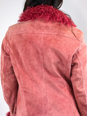 Luisa Spagnoli 1990s Rose Suede Jacket with Detachable Fur Collar and Cuffs - M