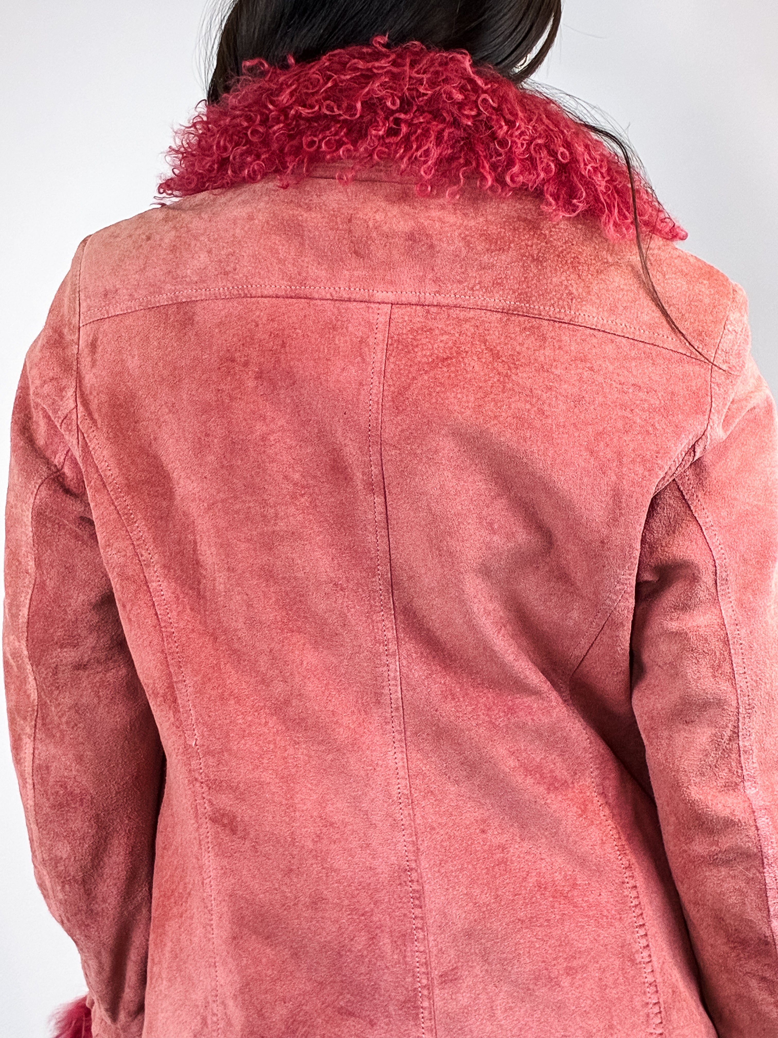 Luisa Spagnoli 1990s Rose Suede Jacket with Detachable Fur Collar and Cuffs - M