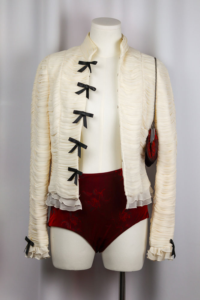 Luisa Spagnoli Pura Seta Cream Ruched Silk Jacket with Black Bow Closures