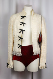 Luisa Spagnoli Pura Seta Cream Ruched Silk Jacket with Black Bow Closures