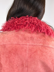 Luisa Spagnoli 1990s Rose Suede Jacket with Detachable Fur Collar and Cuffs - M