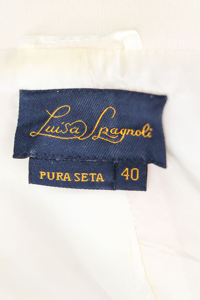 Luisa Spagnoli Pura Seta Cream Ruched Silk Jacket with Black Bow Closures