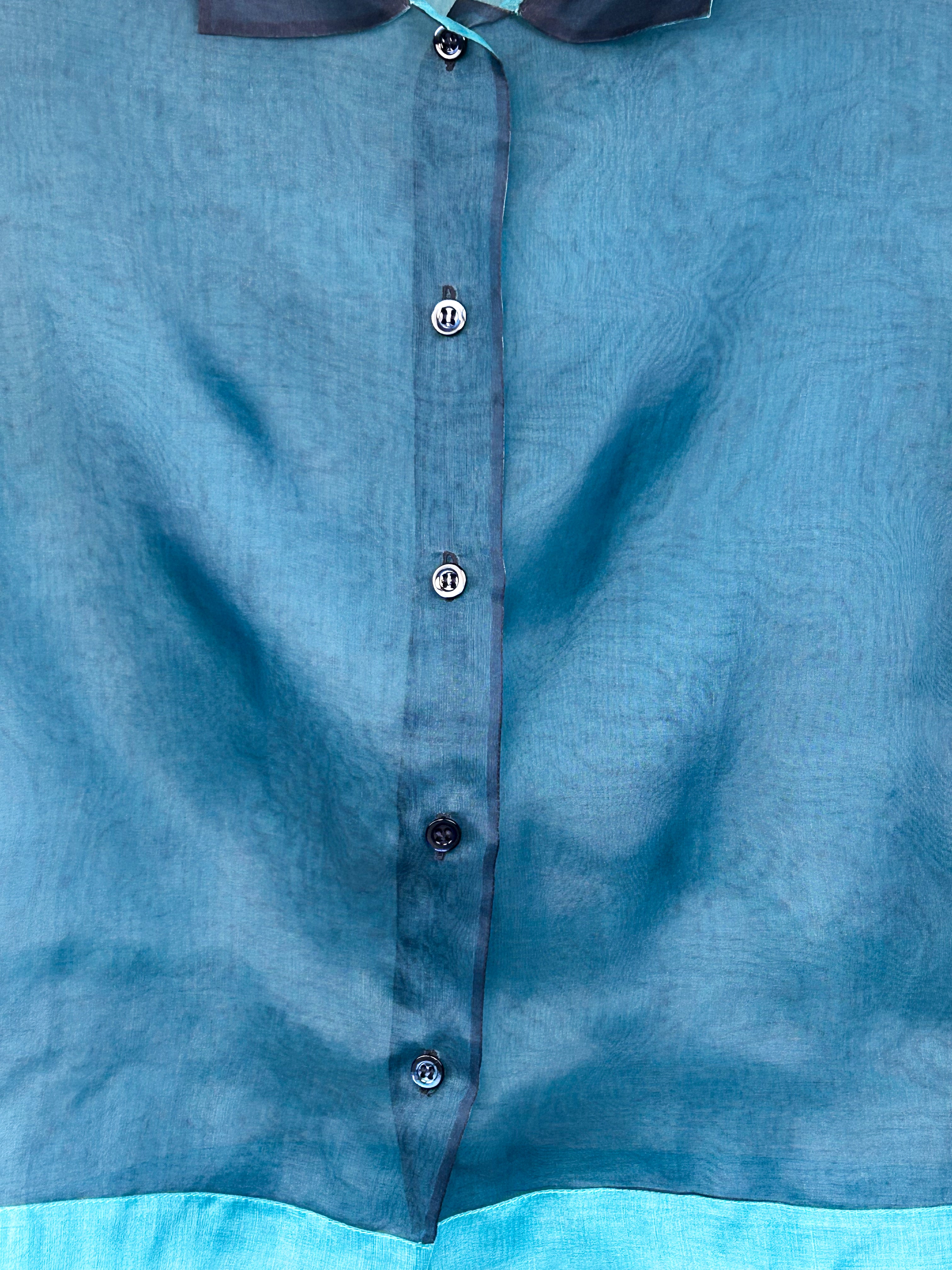 Gianfranco Ferré 2000s Teal Sheer Organza Blouse - S/M