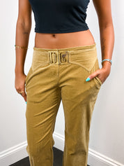 Dolce & Gabbana 2000s Tan Corduroy DG Buckle Low Rise Flare Pants - W27