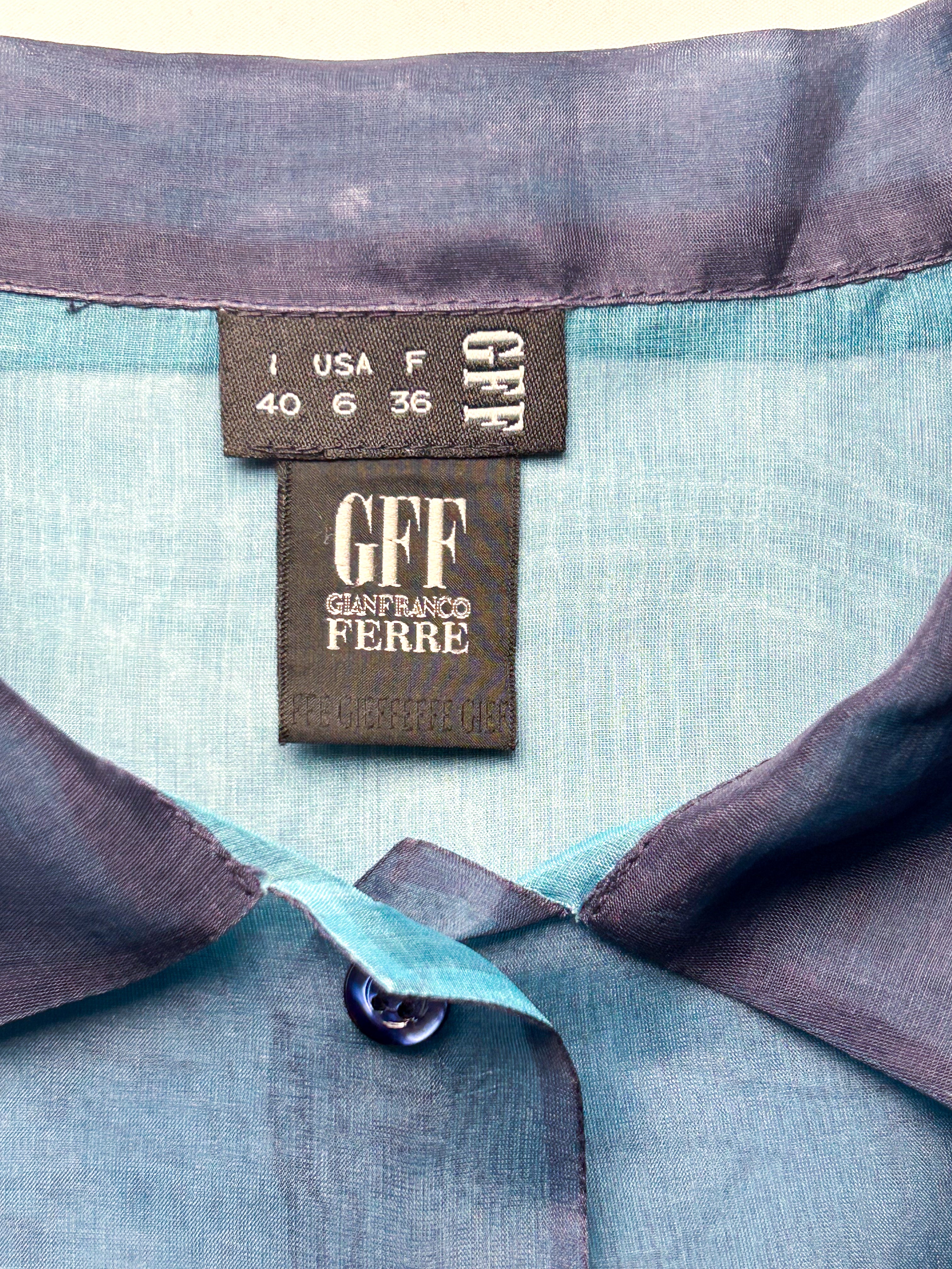 Gianfranco Ferré 2000s Teal Sheer Organza Blouse - S/M