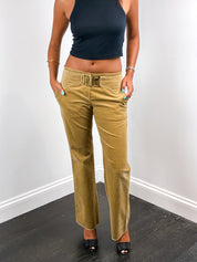 Dolce & Gabbana 2000s Tan Corduroy DG Buckle Low Rise Flare Pants - W27
