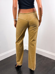 Dolce & Gabbana 2000s Tan Corduroy DG Buckle Low Rise Flare Pants - W27