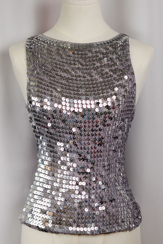 Silver Sequin Crochet Tank Top