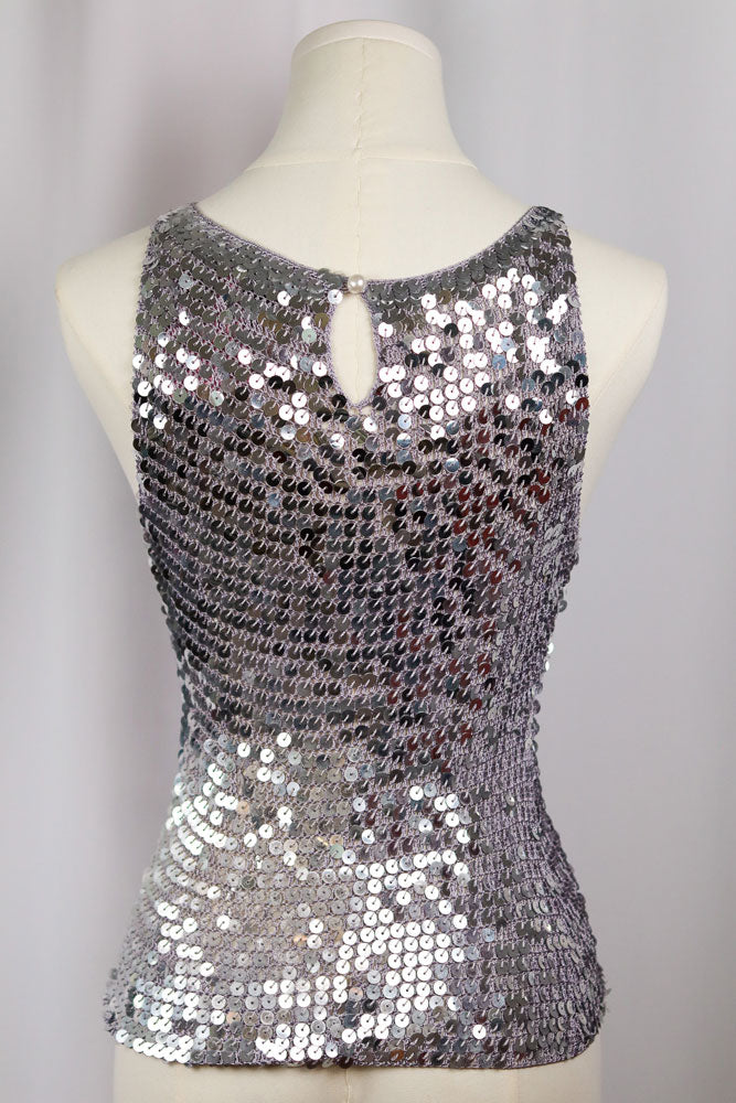 Silver Sequin Crochet Tank Top