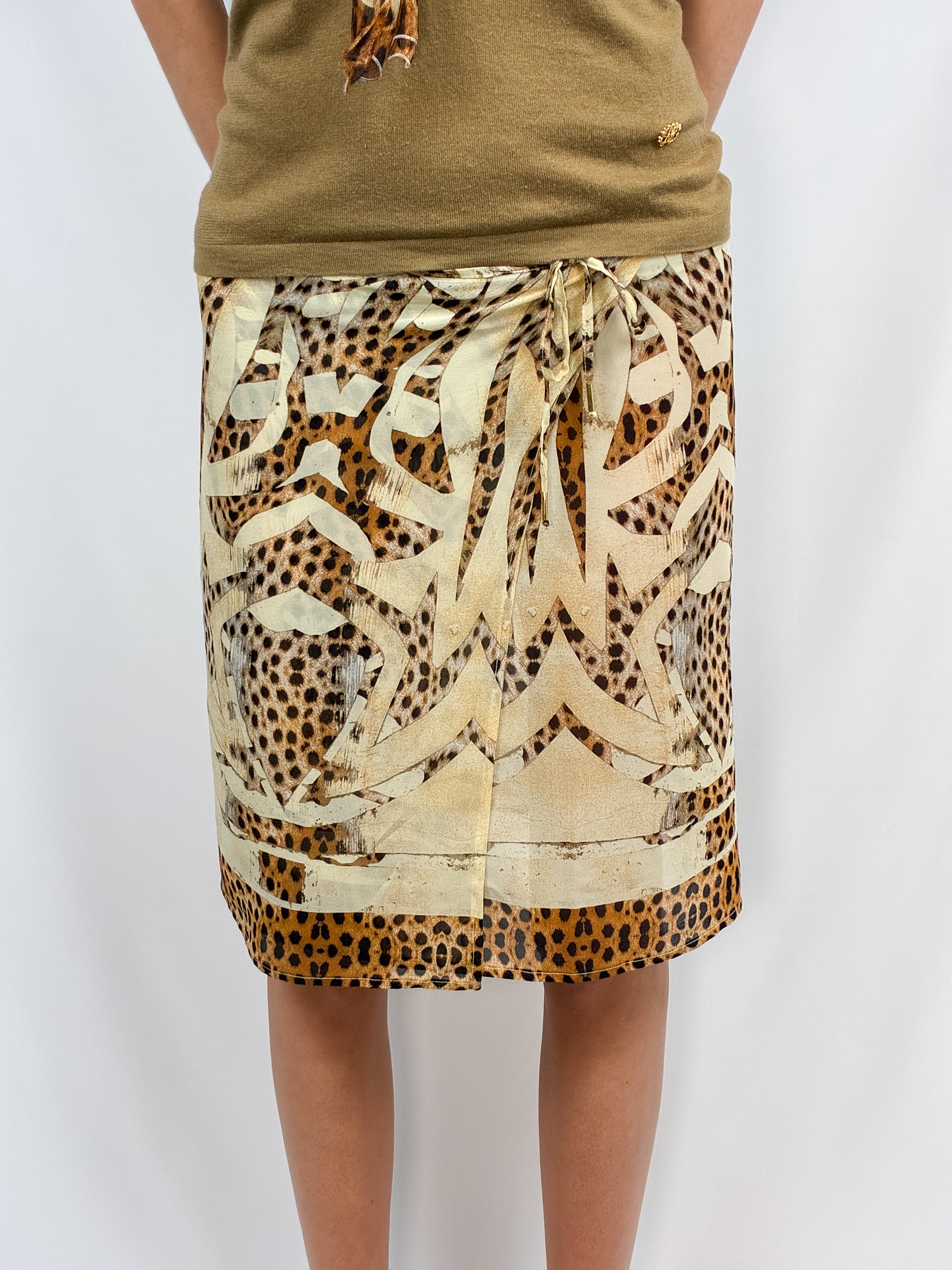 Roberto Cavalli 2000s Cheetah Print Silk Skirt and Silk Cashmere Tank Set - S/M