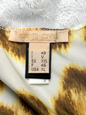 Roberto Cavalli 2000s Leopard Print Lace Trim Top - L