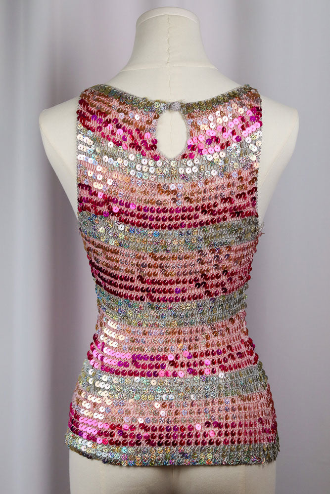 2000s Sequin Crochet Pink and Silver Tank Top