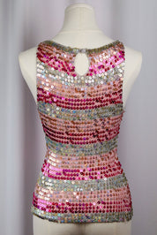 2000s Sequin Crochet Pink and Silver Tank Top