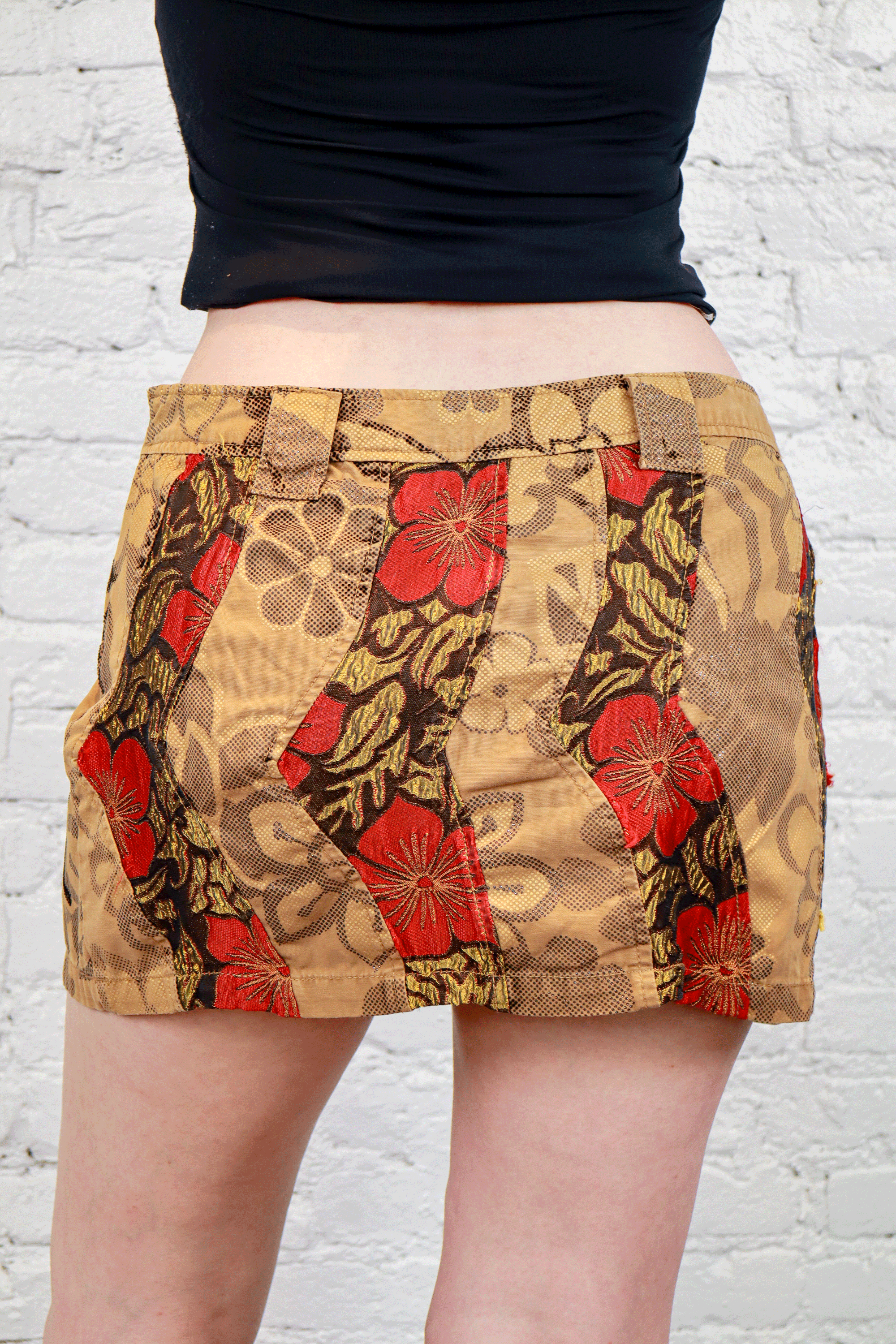 Custo Barcelona Brown Floral Cargo Mini Skirt