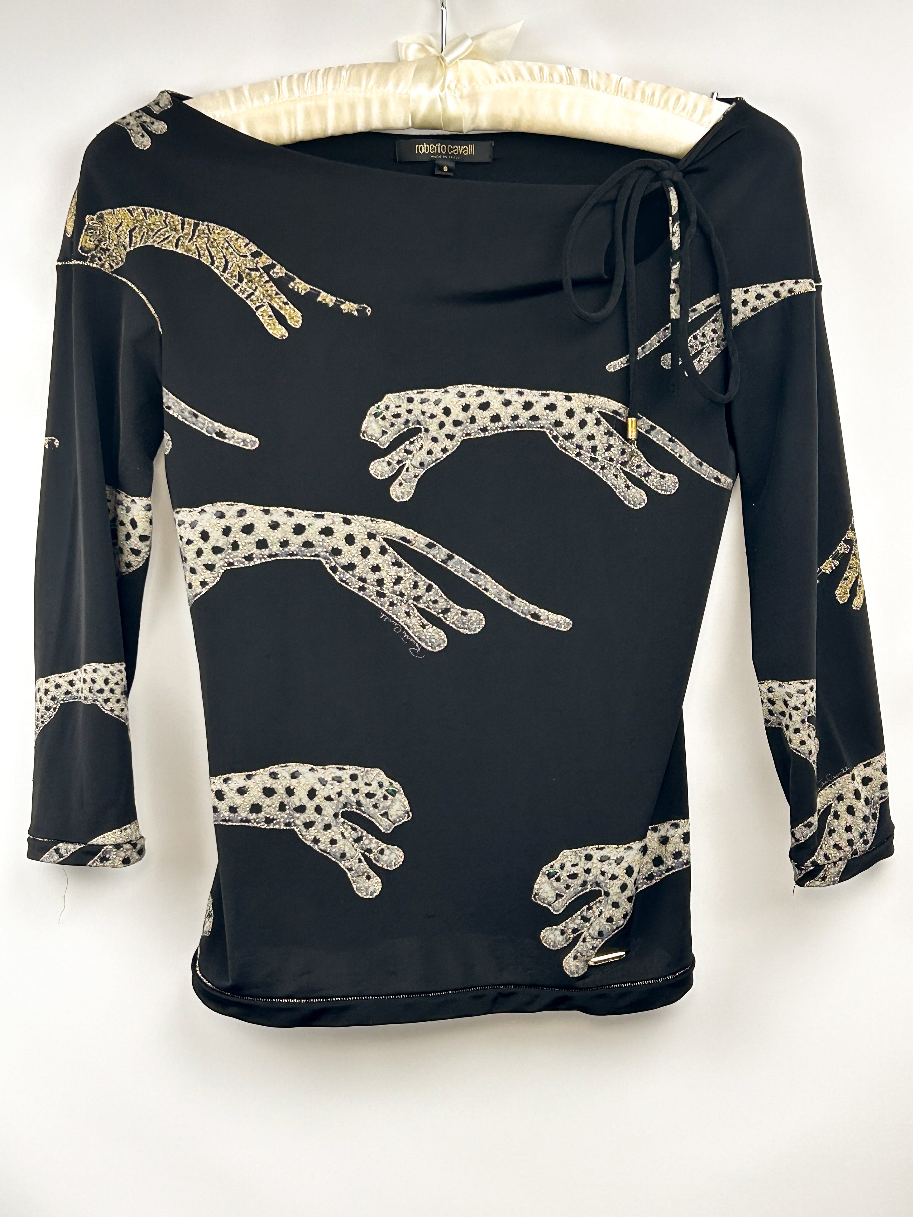 Roberto Cavalli FW 2002 Glitter Leopard Print Top - S