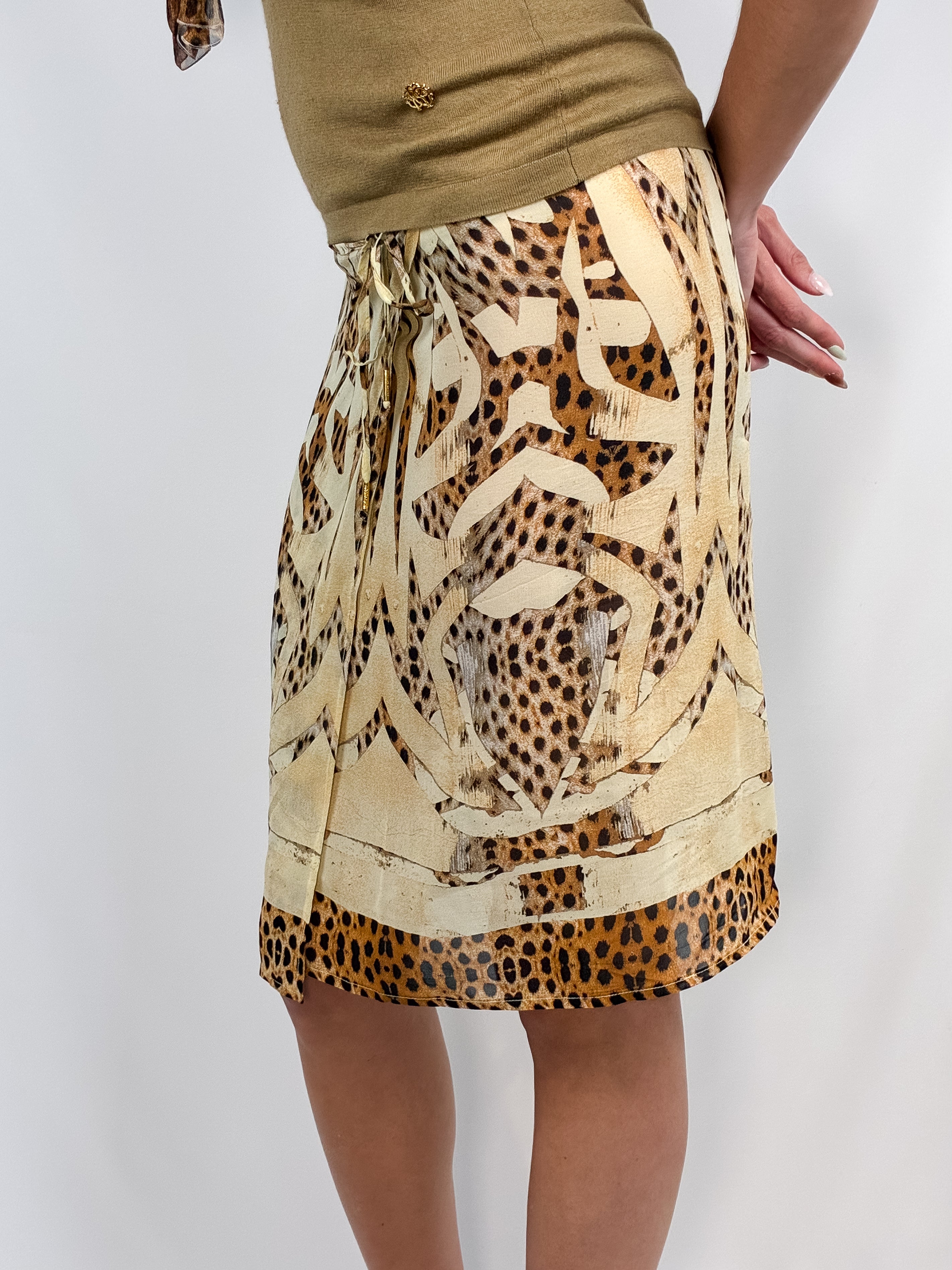 Roberto Cavalli 2000s Cheetah Print Silk Skirt and Silk Cashmere Tank Set - S/M