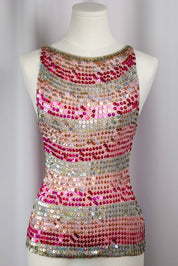 2000s Sequin Crochet Pink and Silver Tank Top