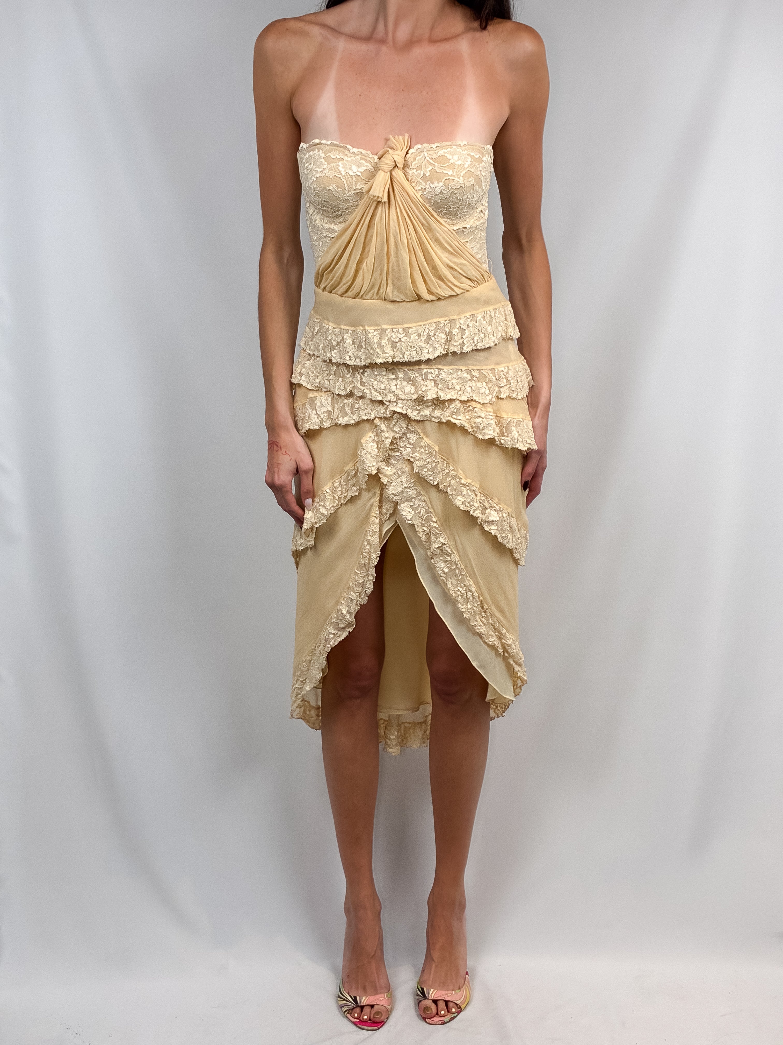 Mandalay 2000s Ivory Silk and Lace Midi Dress - S