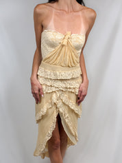 Mandalay 2000s Ivory Silk and Lace Midi Dress - S