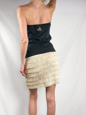 Moschino Jeans 2000s Cream Gold Tiered Fringe Mini Skirt - M