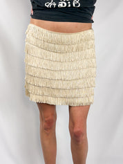 Moschino Jeans 2000s Cream Gold Tiered Fringe Mini Skirt - M