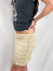 Moschino Jeans 2000s Cream Gold Tiered Fringe Mini Skirt - M