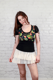 John Galliano Cherry Print Puff Sleeve Top
