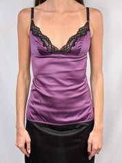 D&G Dolce & Gabbana 2000s Plum Satin Lace Trim Cami - XS/S