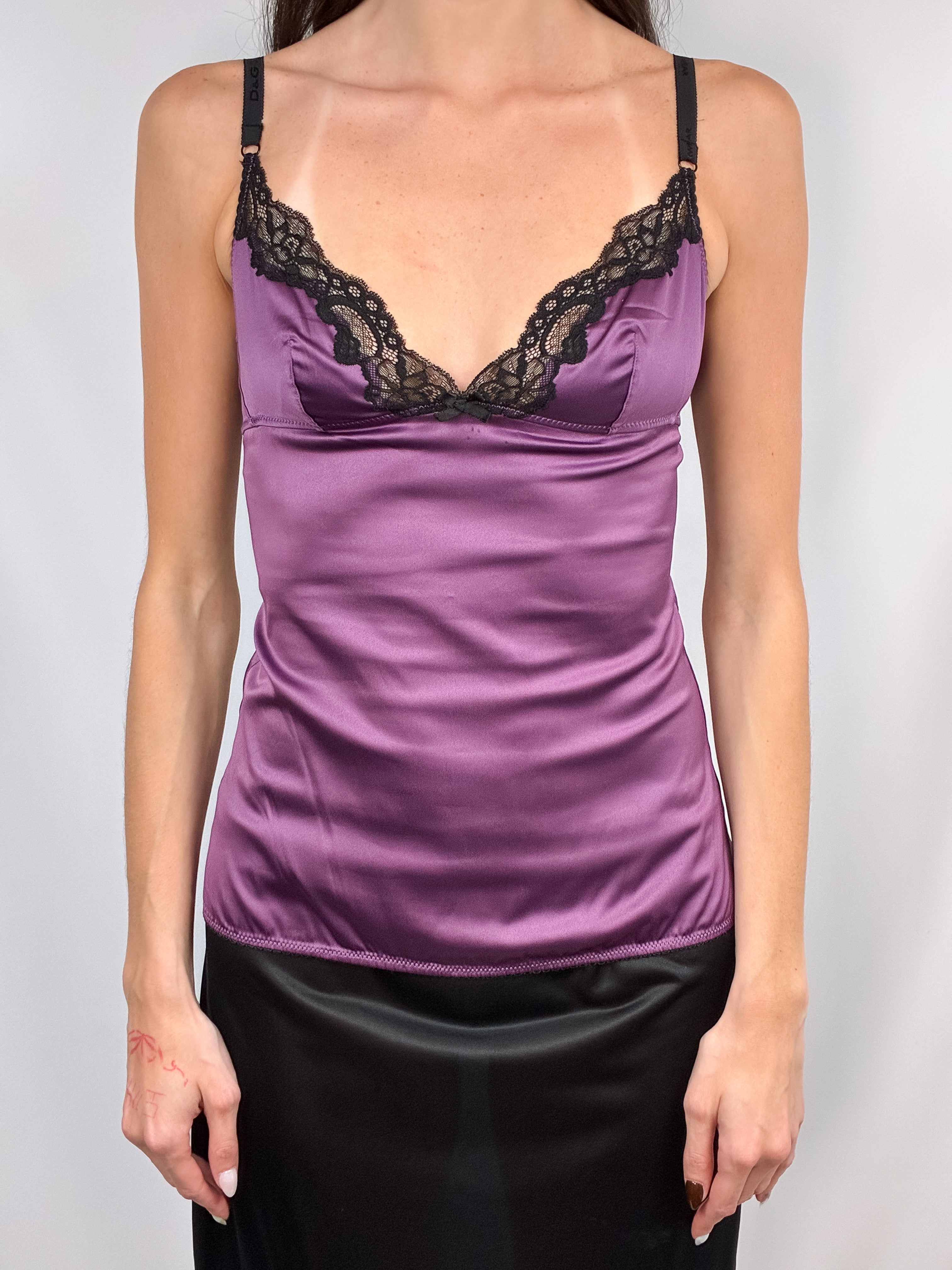 D&G Dolce & Gabbana 2000s Plum Satin Lace Trim Cami - XS/S