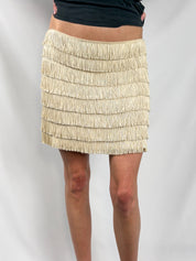 Moschino Jeans 2000s Cream Gold Tiered Fringe Mini Skirt - M