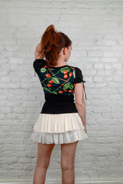 John Galliano Cherry Print Puff Sleeve Top