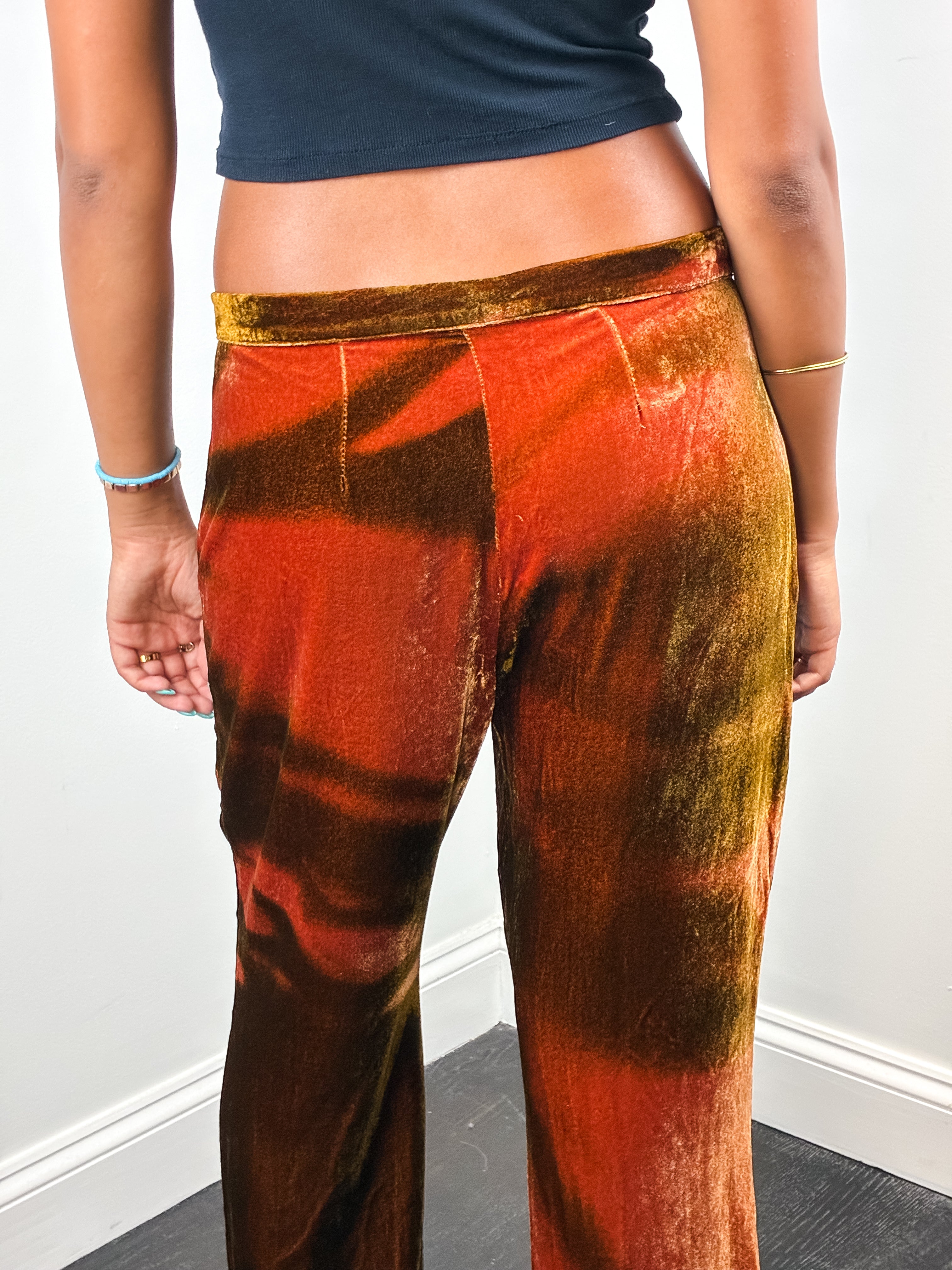 Class Roberto Cavalli 2000s Rust Ombré Velvet Flare Pants - W30