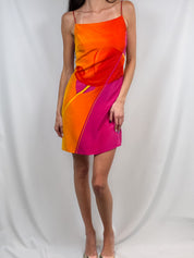 Laurèl 2000s Pink & Orange Anthurium Print Silk Slip Mini Dress - S