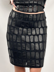 Sagaie 2000s Black Leather Scale Top & Skirt Set - S