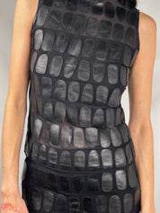 Sagaie 2000s Black Leather Scale Top & Skirt Set - S