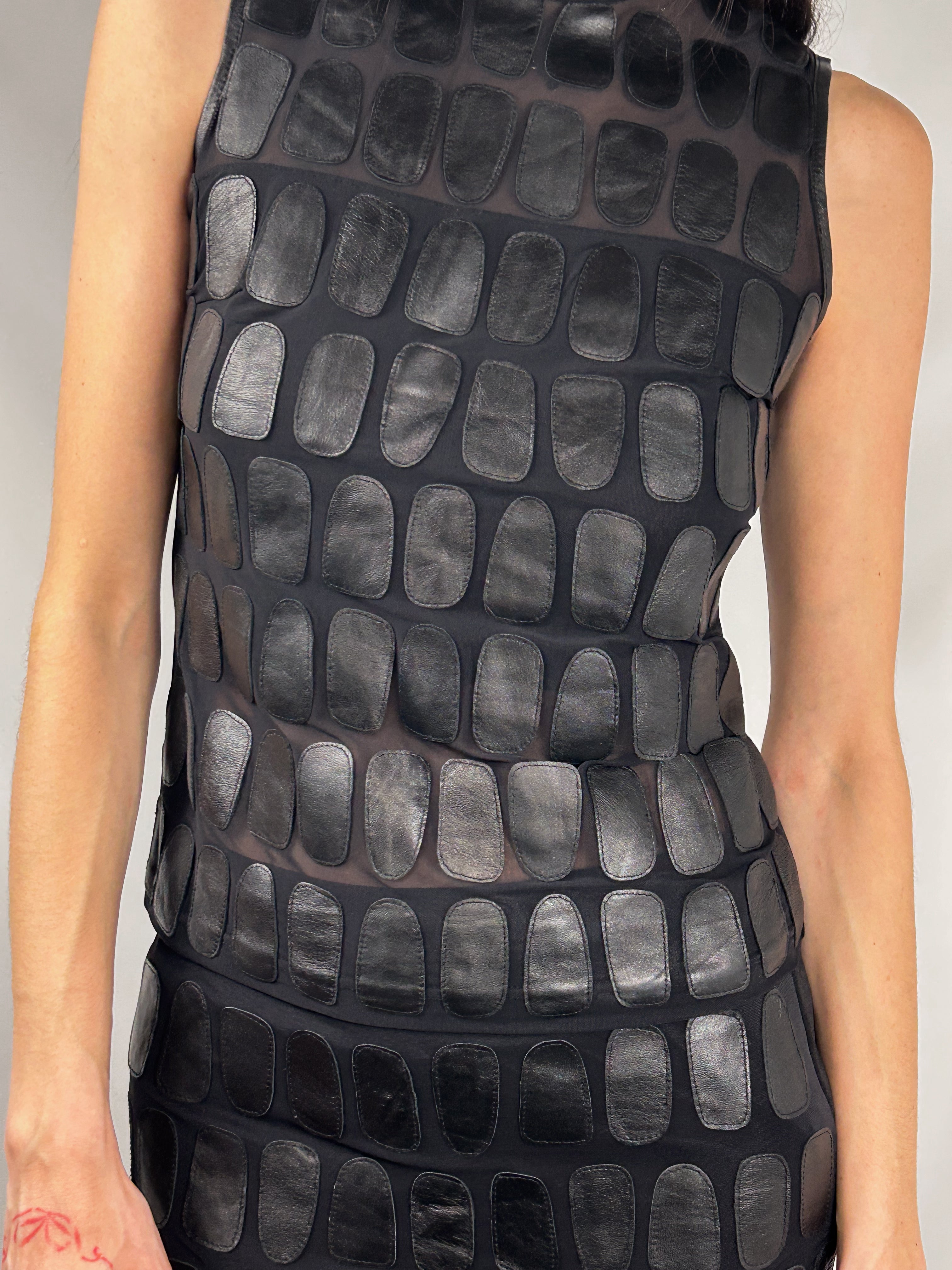 Sagaie 2000s Black Leather Scale Top & Skirt Set - S