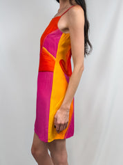 Laurèl 2000s Pink & Orange Anthurium Print Silk Slip Mini Dress - S