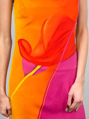 Laurèl 2000s Pink & Orange Anthurium Print Silk Slip Mini Dress - S