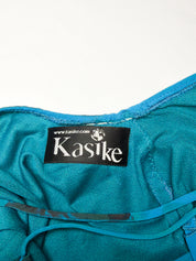 Kasike 2000s Teal Abstract Print Beaded Handkerchief Hem Gown - S