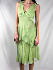 Renato Nucci 2000s Apple Green Silk Chiffon Set - Top / Skirt - M
