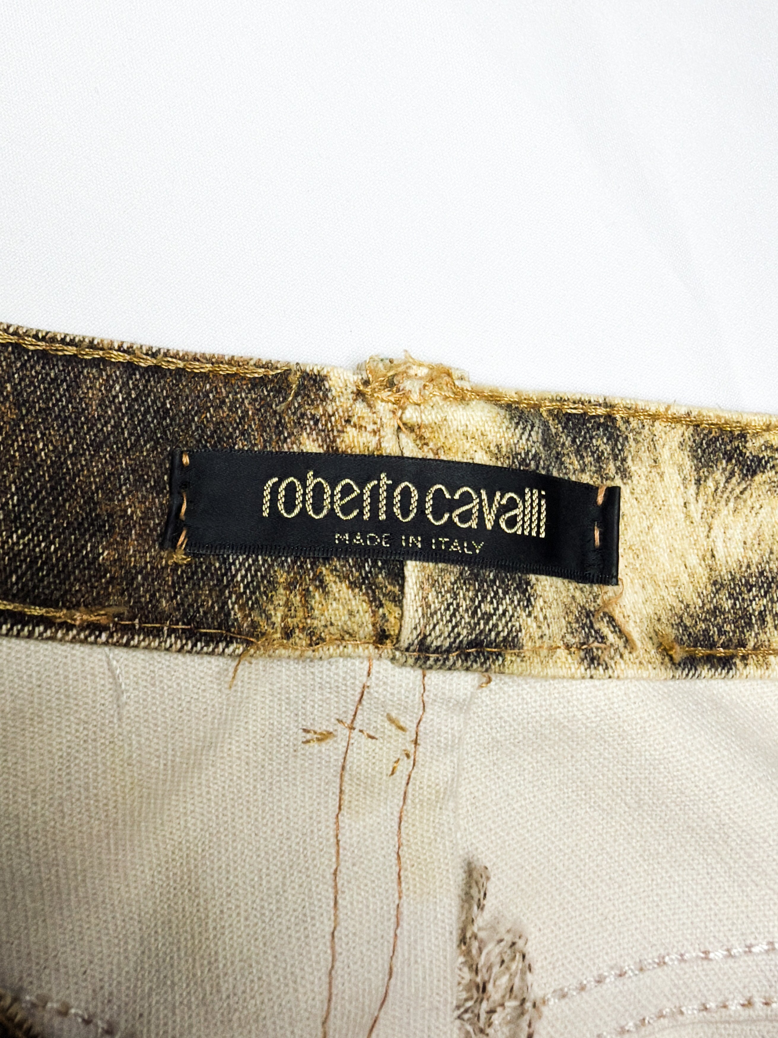 Roberto Cavalli 2000s Leopard Explosion Flared Jeans - W30