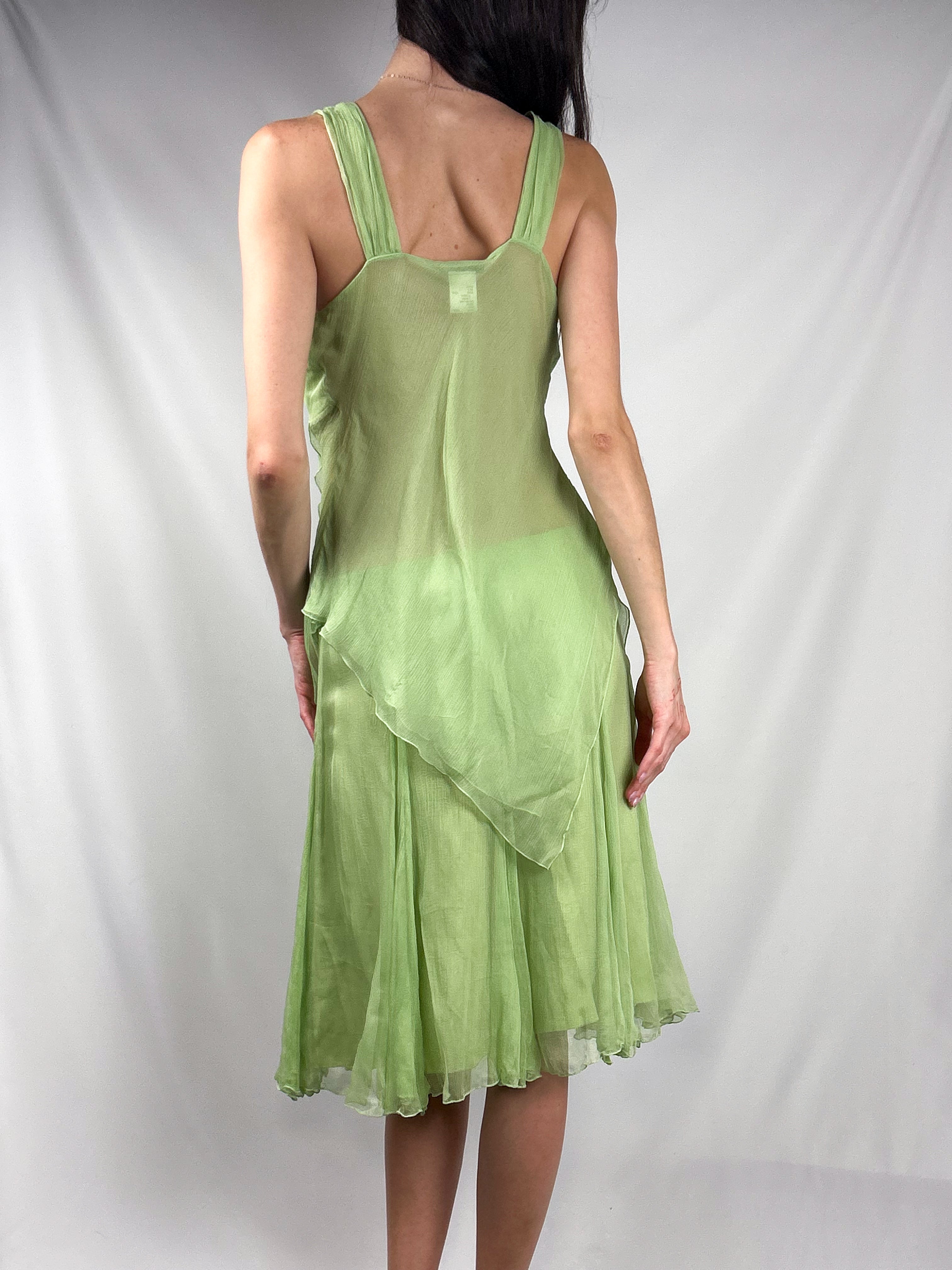 Renato Nucci 2000s Apple Green Silk Chiffon Set - Top / Skirt - M